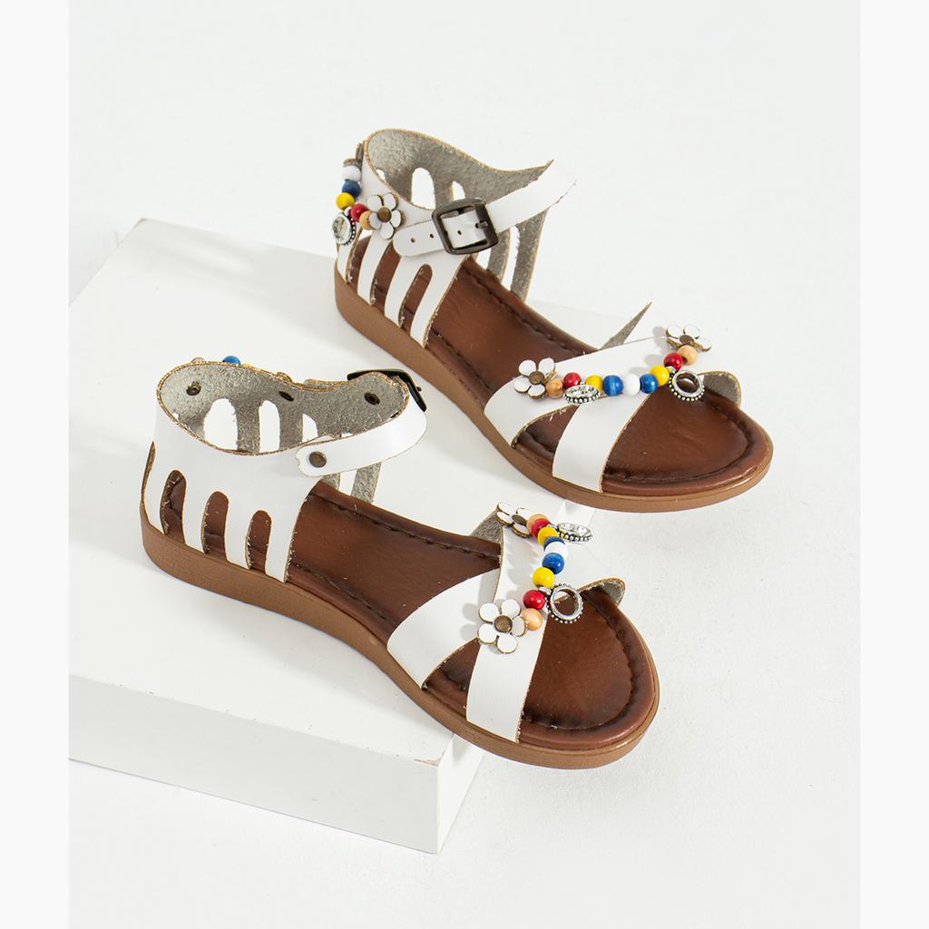 Élégant ethnique perlé accessoirisé croix bande cheville boucle Bodrum femmes sandales 51-195-23