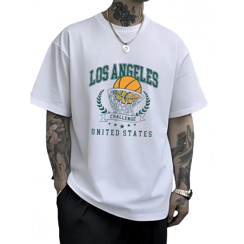 Los Angeles California Letter Print Men Retro TShirt Casual Cotton T Shirts Oversize Hip Hop Clothes Comfortable Short Sleeve