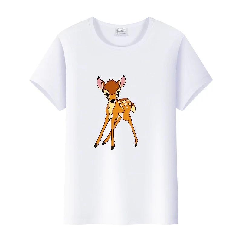 Vintage Plus Size Clothes Y2K Tshirt Kawaii Tops Cartoon Bambi Graphic T-shirt Summer Blouses White Tees Unisex