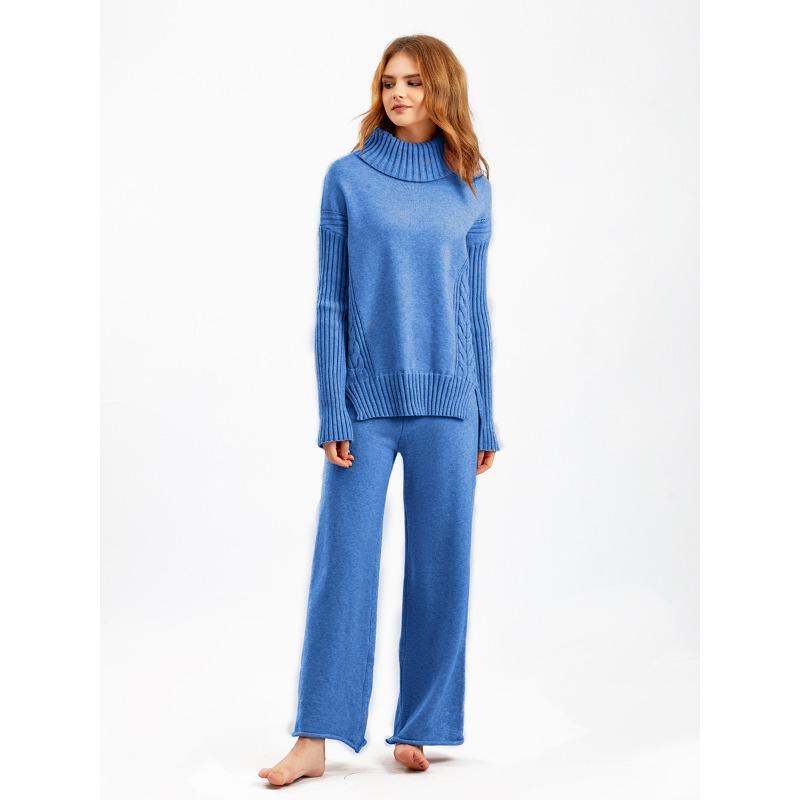 Autumn and Winter New Sweater 2piece Set for Women Lazy Style Loose High-neck Suit for Women Fashionable Casual Wide-leg Pants