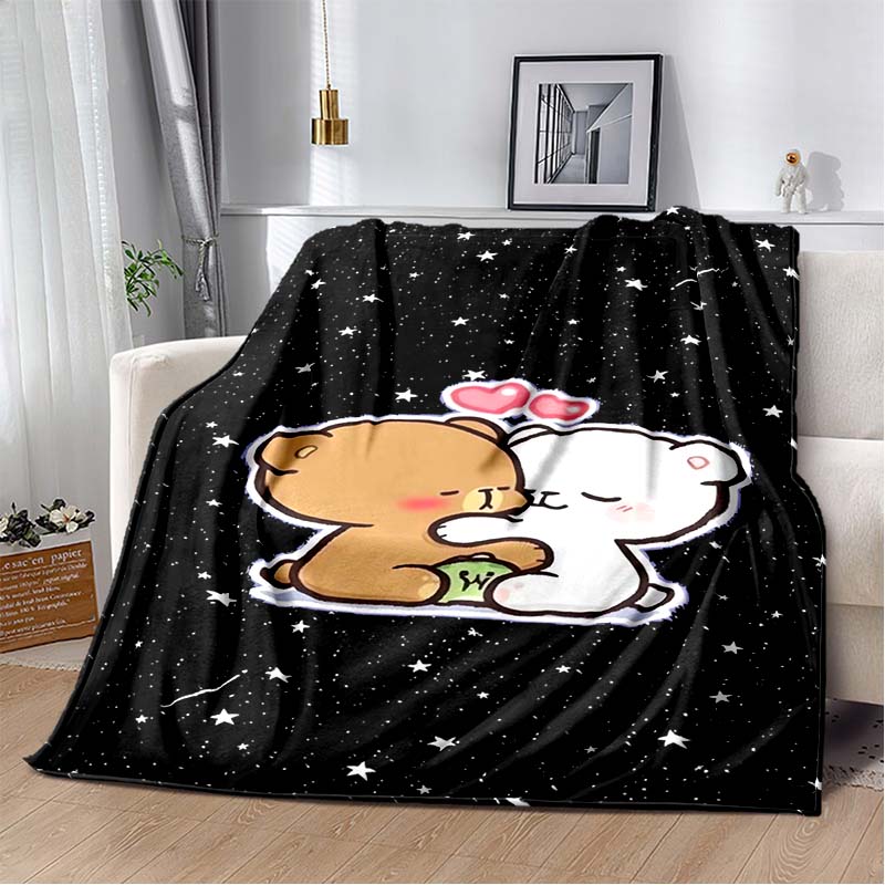 Cute Bubu and Dudu Series Blanket Cartoon Print Kids Warm Flannel Soft Comfortable Home Travel Blanket Bed Blanket Birthday Gift