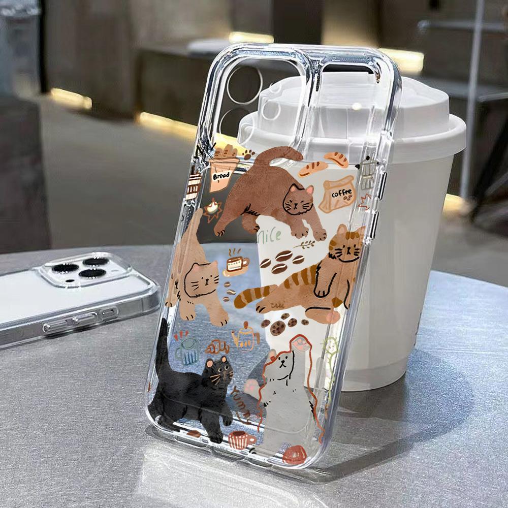 Cute Cartoon Cat Phone Case For IPhone 17 Pro Max Case IPhone 15 16 13 14 11 12 Pro Max 17Air 16e 15 Plus Case Soft Clear Cover