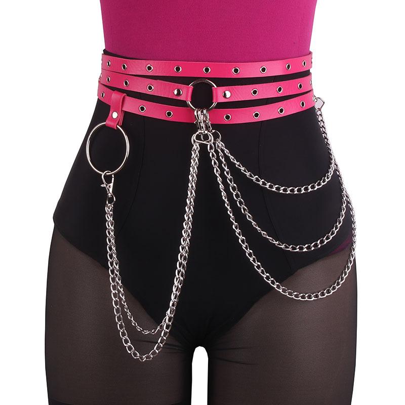 Punk Style Multi-circle Non-punching Belt, Belt, Women's Large Ring Tassel Multi-layer Metal Chain, Waist Chain