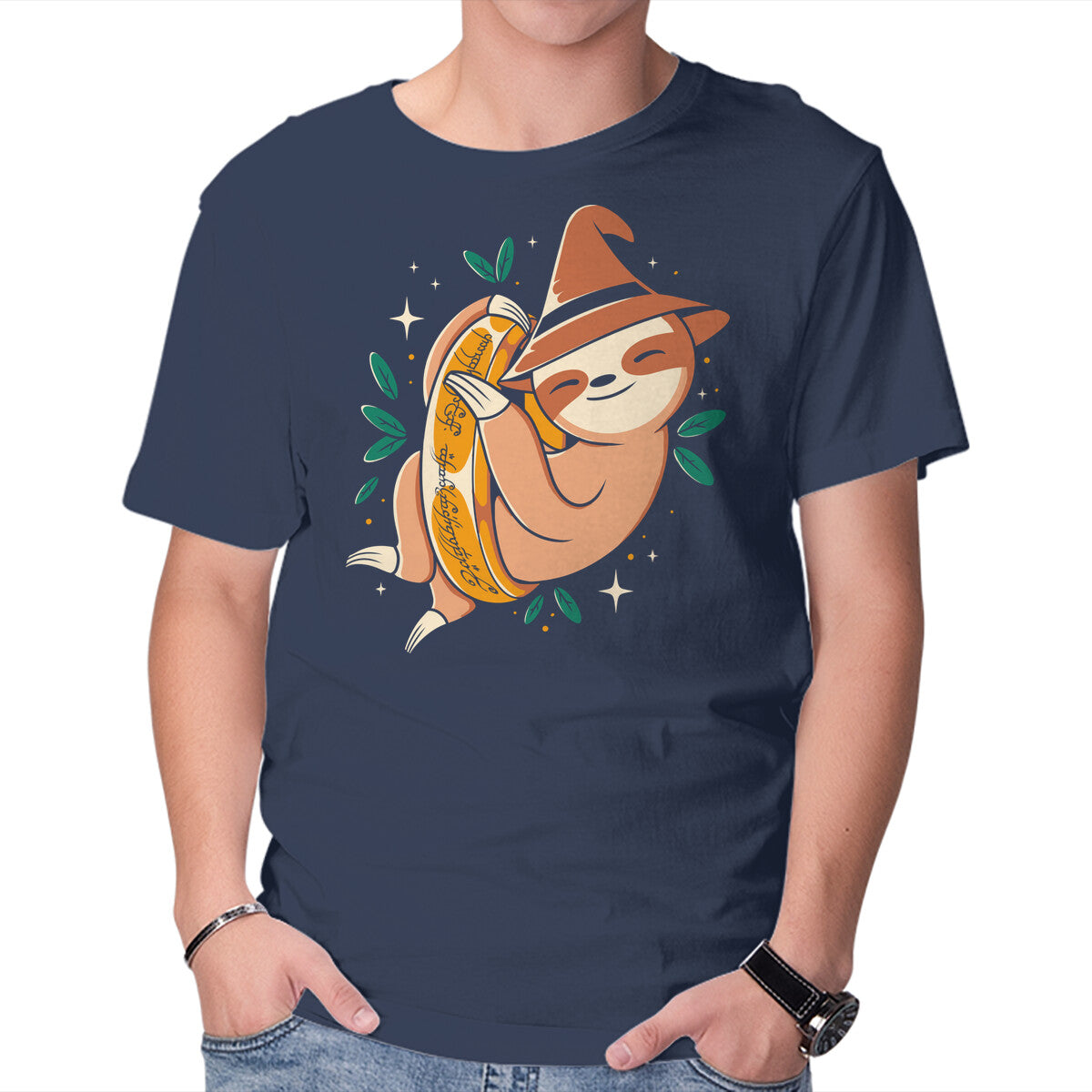 Unisex Crew Neck T-Shirt The Sloth Of The Rings Graphic Short Sleeve Casual Tee L