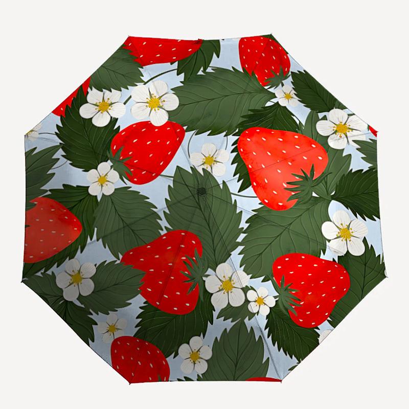 1pc Strawberry Pattern Automatic Open/Close Umbrella - Compact Travel Umbrella, Gift for Birthday, Holiday Yy260106078