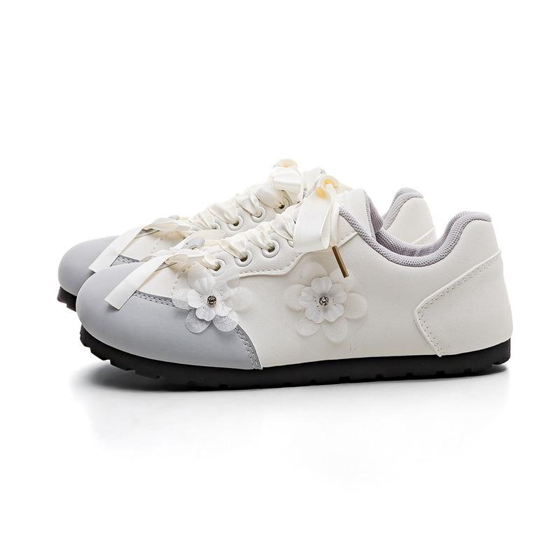 Women's Shoes Sweet Flower White Shoes 2024 Autumn New Campus Style French Cute Internet Celebrity De Xun Shoes