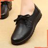 Fashion Spring breathable soft flat sole elderly leather shoes solid color women's casual lace up anti slip comfortable single shoe