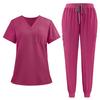 Set da lavoro a maniche corte con scollo a V da donna - Uniforme a due pezzi per il lavoro