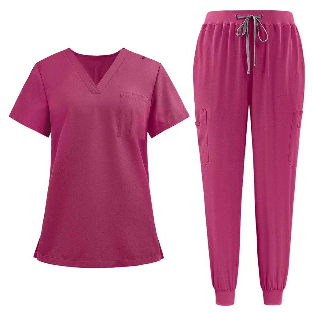 Set da lavoro a maniche corte con scollo a V da donna - Uniforme a due pezzi per il lavoro