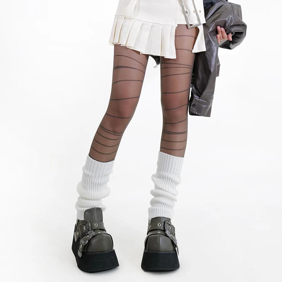 Irregular Striped Tights Women Sexy Lingerie Thigh High Stockings Pantyhose Y2k Girls High Waist Body Stockings Pantyhose Tights