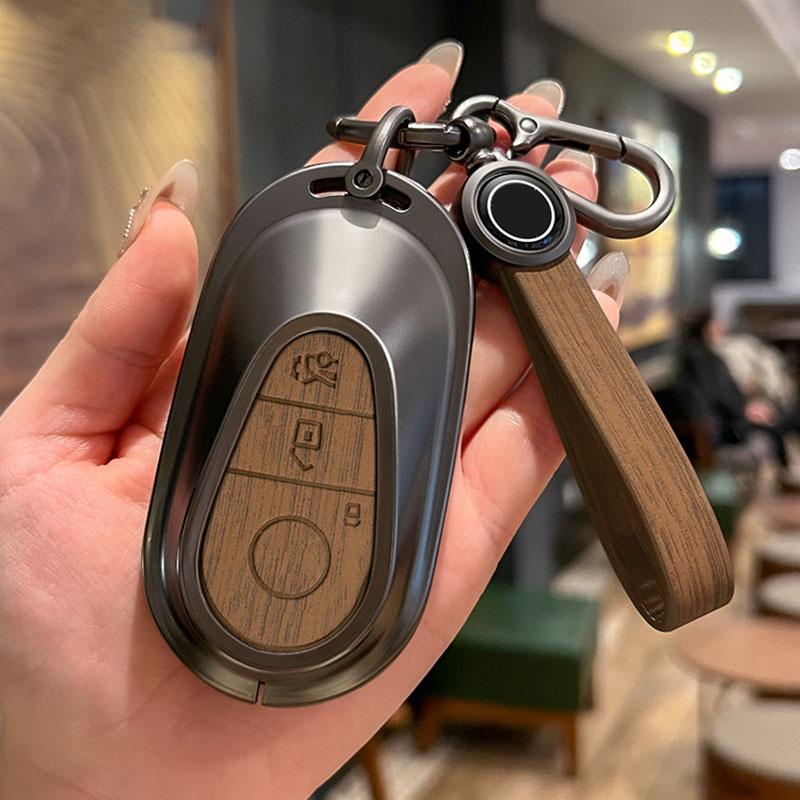 Alloy Wood Grain Pattern Car Key Cover for Mercedes Benz  A C E S G Class GLC CLE CLA GLB GLK GLS W206 W223 E300 C260 S450 S500
