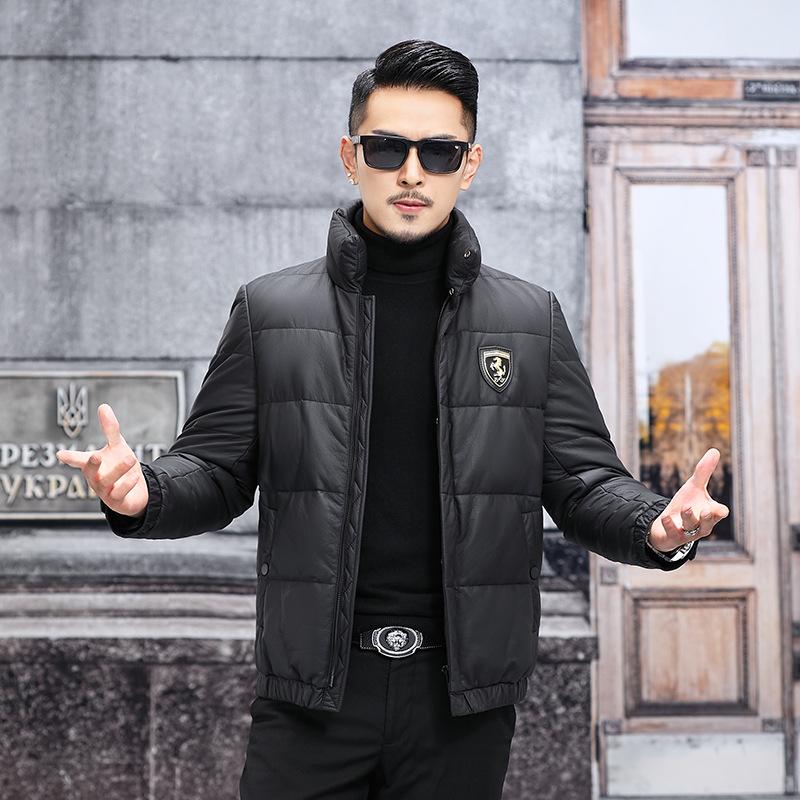 Leather Jacket Slim Fit Thickened Leather Down Jacket Men's Fashion Short Cowhide Leather Jacket