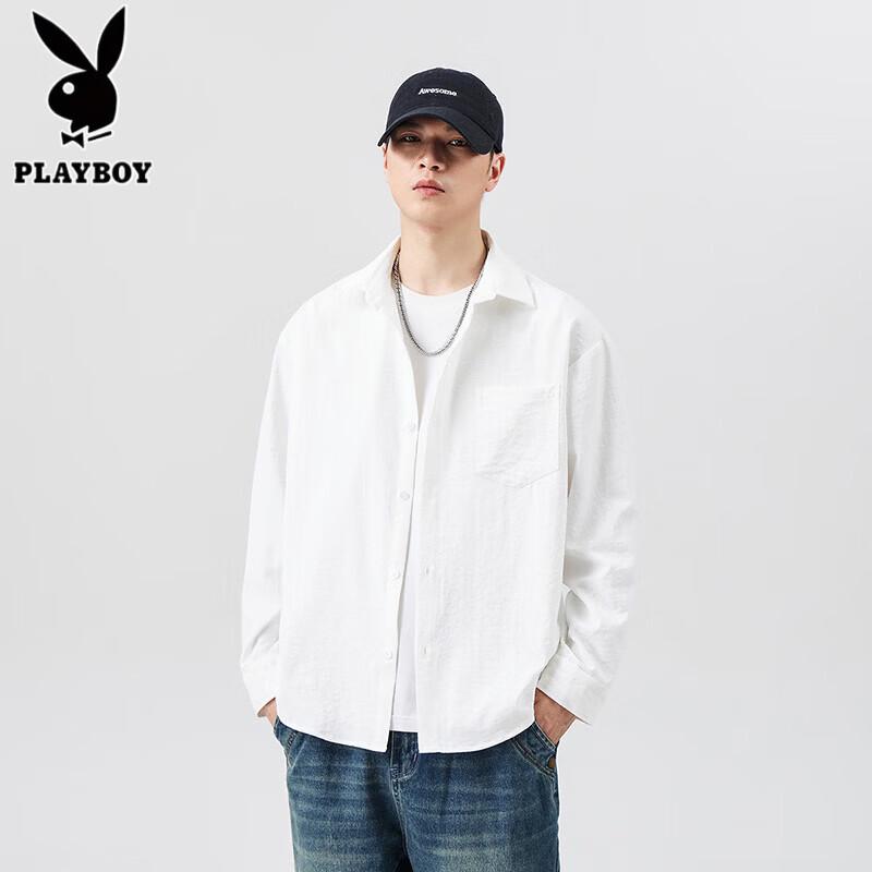 PLAYBOY Men's Simple Loose Fit Long Sleeve Casual Shirt