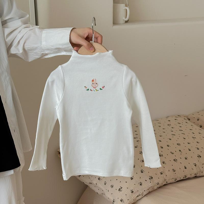 

Весенне-осенняя базовая рубашка с длинными рукавами и полуводолазкой с милым принтом кролика для девочек 130cm белый