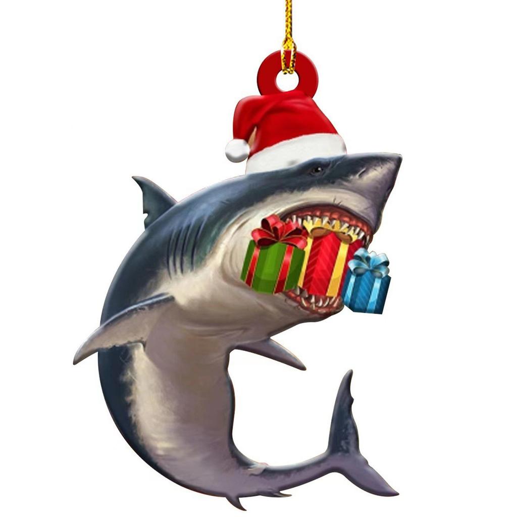 Festival Shark Shaped Hanging Charm Acrylic Christmas Tree and Car Interior Decoration Decorative Pendant for Indoor