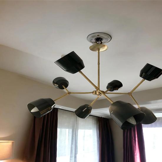 Mid Century 8-Light Black Italian Stilnovo Chandelier Adjustable Orbs Sputnik Style Modern Ceiling Light Fixture