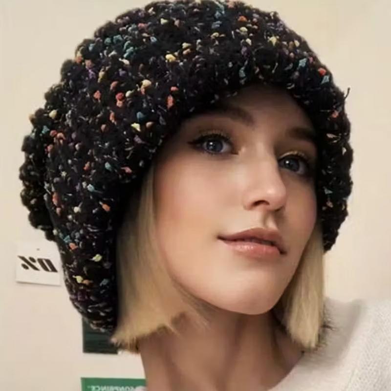 55-59cm Strickmütze Hoher Stretch Beanie Niedlich Einheitsgröße Verspielt Dickes Garn Wärme Handgefertigt Häkeln Mode Mehrfarbig