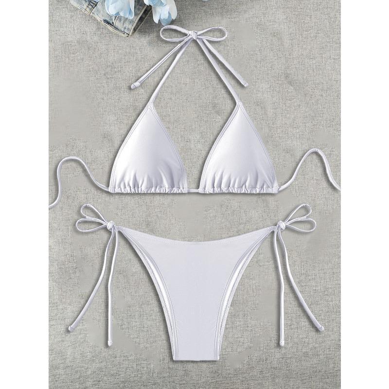 

European and American New Triangle Cup Lace-up Halter Sexy Bikini Split Swimsuit Swimsuit Women L