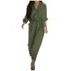Combinaison Cargo Décontractée Lâche Colorée Coton Lin Revers Ceinture Mode Rétro pour Femmes