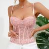 European-American Lace V-Neck Camisole: Sweet, Spicy, with Chest Pad & Steel Ring Waist Support