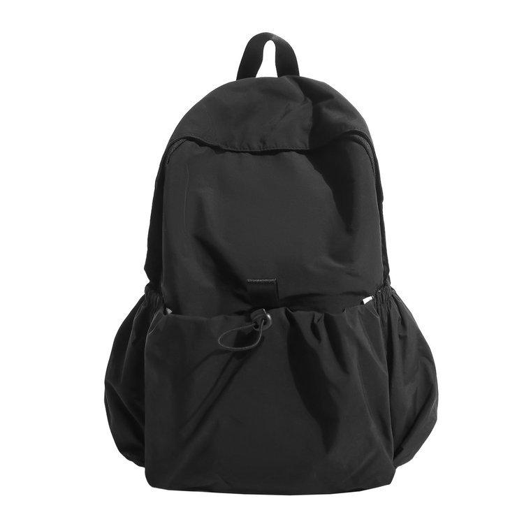 Schoolbag Japanese Solid Color Pleated Nylon Backpack Women's Large Capacity Lightweight Leisure Travel Backpack Women's College Student Computer Bag