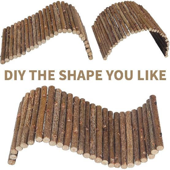 2PCS Reptile Hideout Hermit Crab Bendable Bridge, Wooden Hermit Crab Hideout Climbing Toys, Reptile Tank Habitat Decor Hiding Hut for Lizards, Mice,