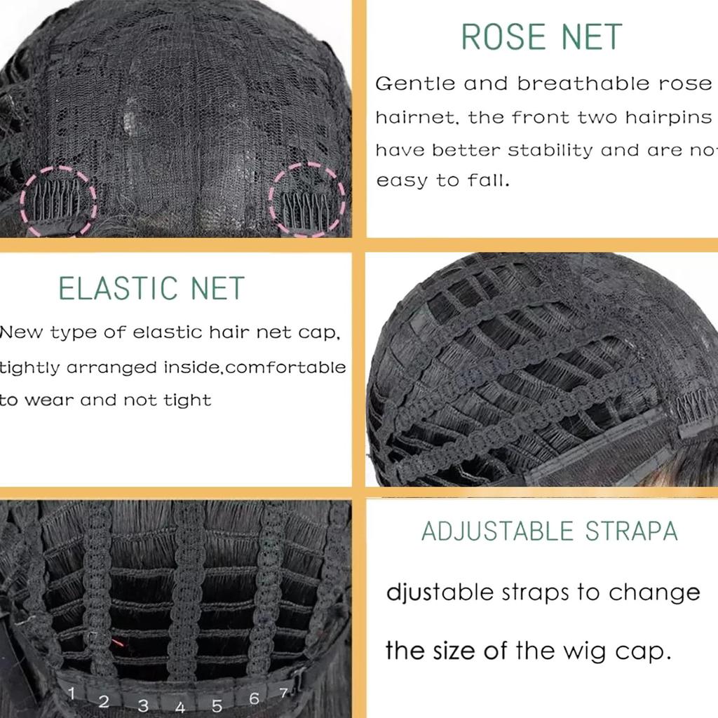 XINRAN Straight Black Synthetic Wig with Bangs Women's Short Length Hair Bob Wig Heat Resistant Bobo Hairstyle Daily Wig