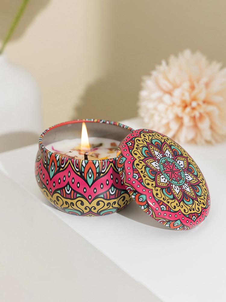 1pc Handmade DIY Jarred Scented Candle, Home Bedroom Air Freshener Ornament, Ethnic Series, Plant Fragrance