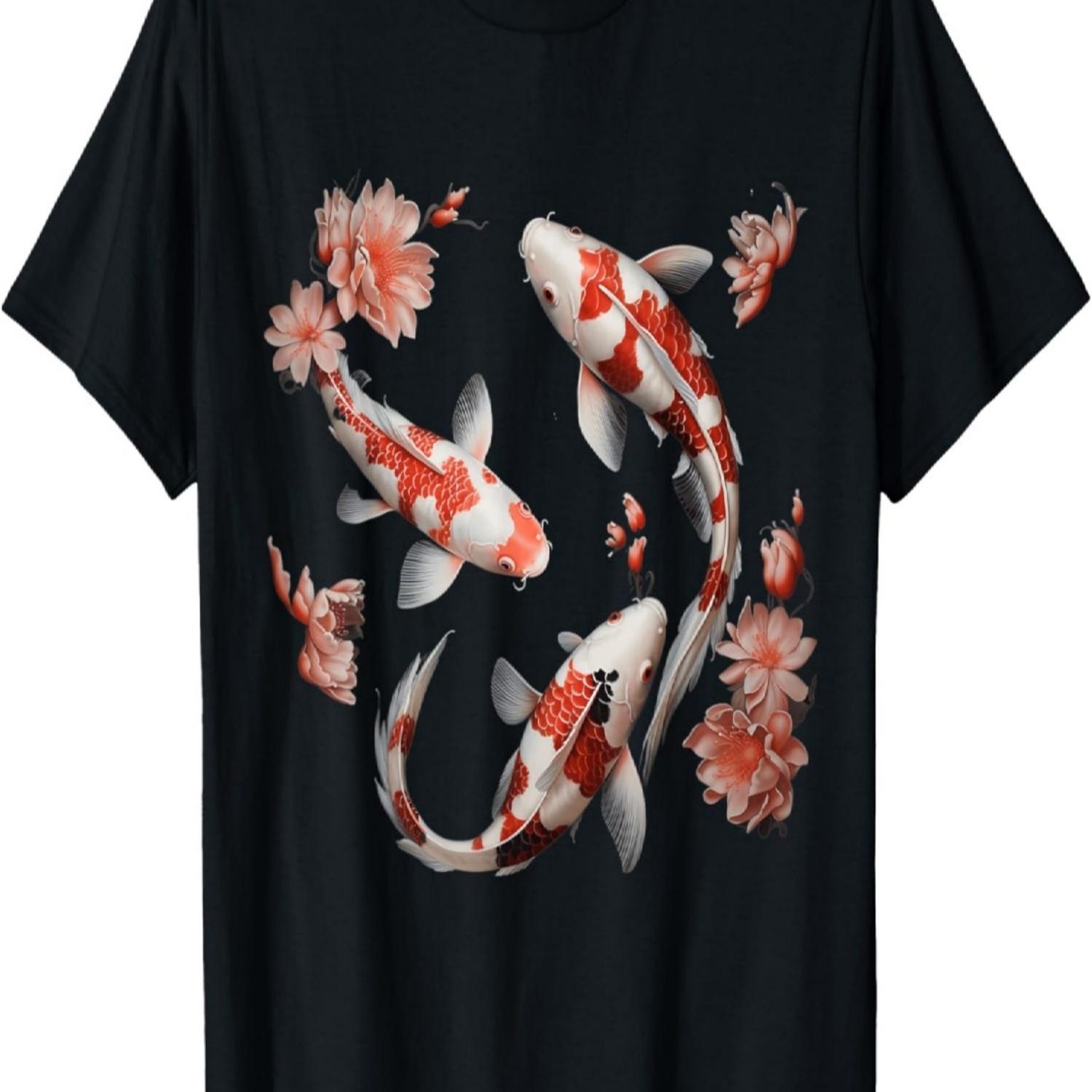 Koi Carp Ying Yang Nishikigoi Fish Cherry Blossom T-Shirt(132) S чёрный
