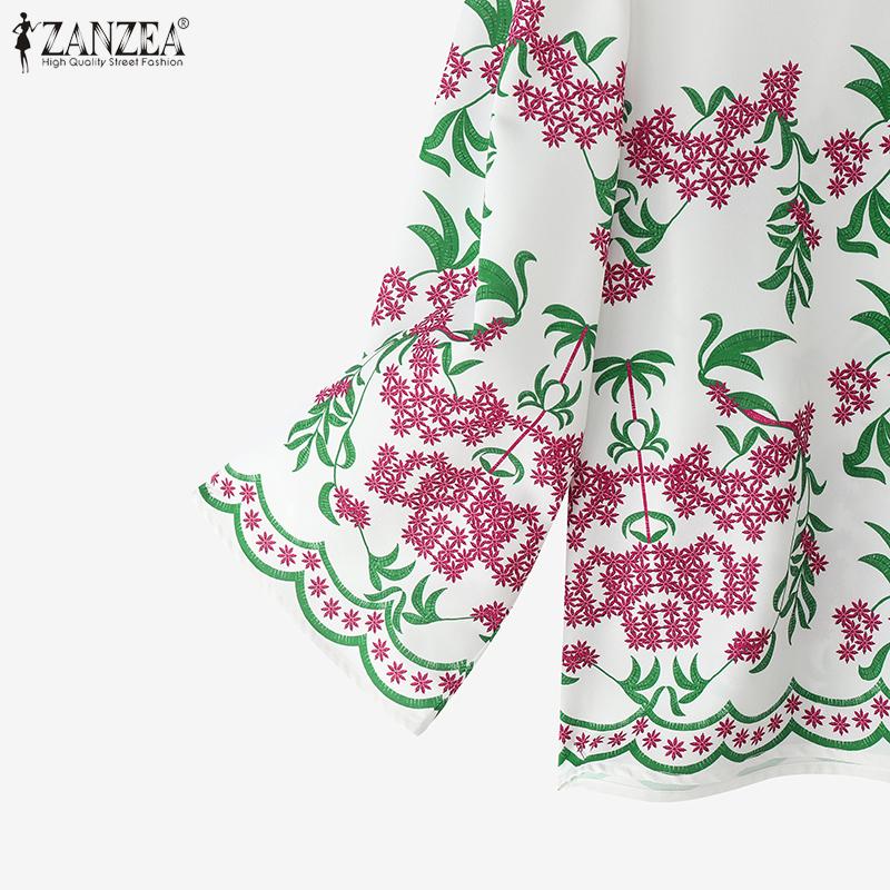 ZANZEA Women Casual Round Neck 3/4 Sleeve Loose Summer Print Blouse
