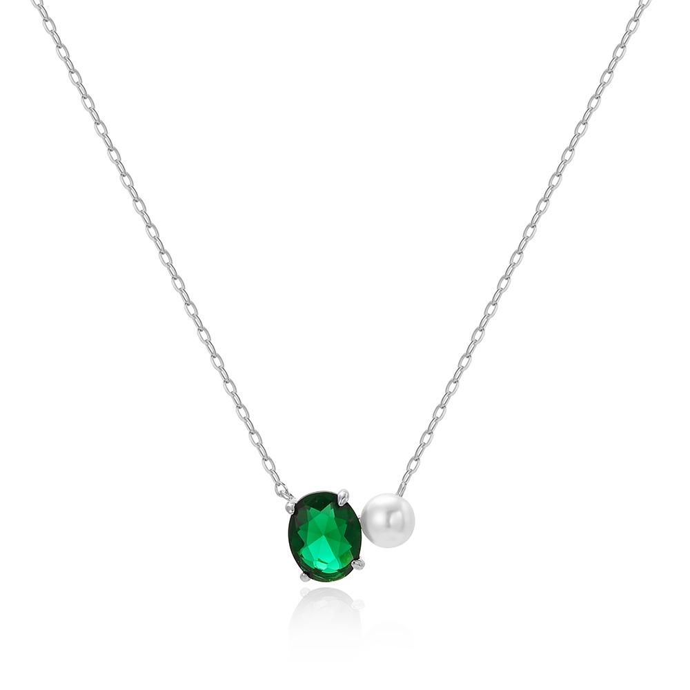18K Gold Plated Green Zircon Oval Pendant Necklace Ladies Simple Girl Pearl Elegent Temperament Wedding Jewelry For Women