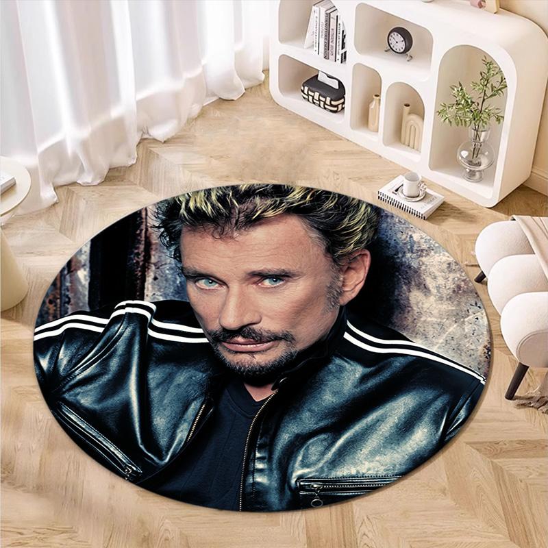 French legendary rock singer and actor Johnny Hallyday Round Carpet Soft Home Decoration Corridor Table and Chair Anti slip Outdoor Floor Mat rug H1