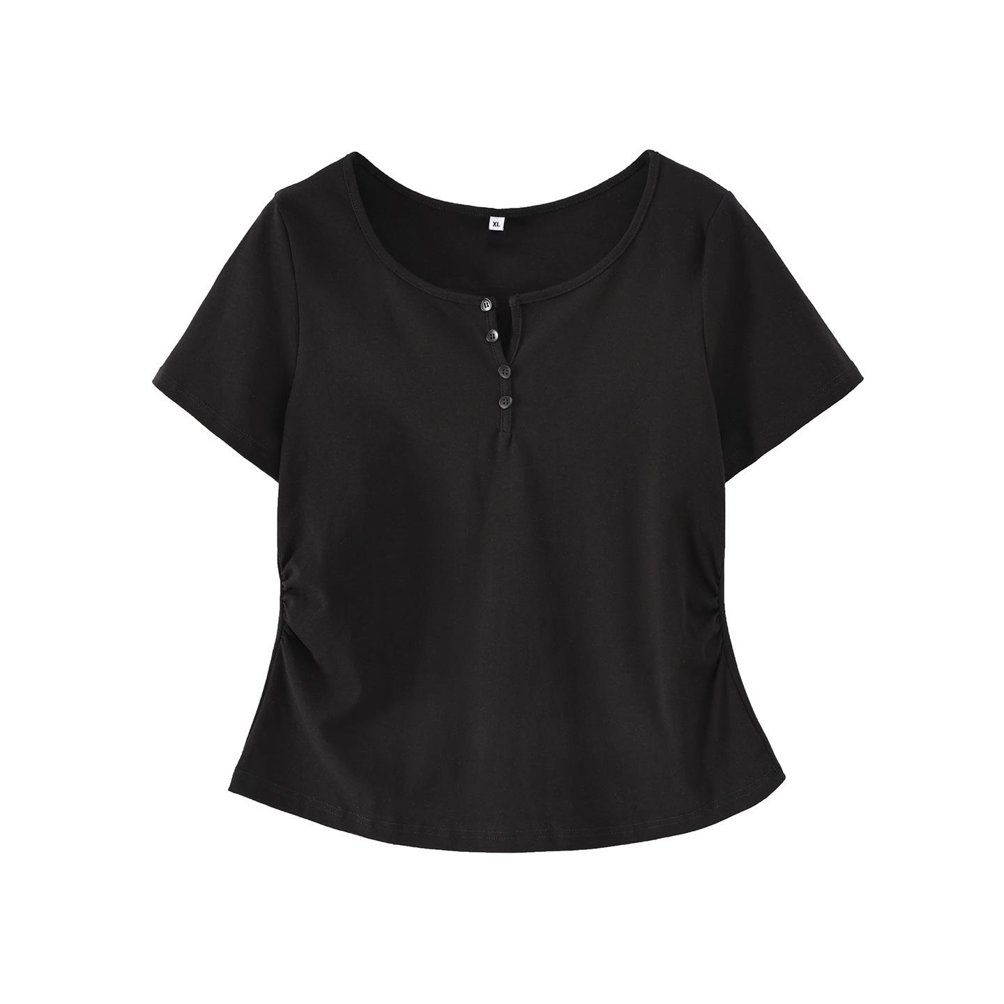 

Zhi Xuan Plus Size Pleated Waist T-shirt for Women - 2026 Summer Stretchy Pullover Top XL (130-150 lbs) чорний