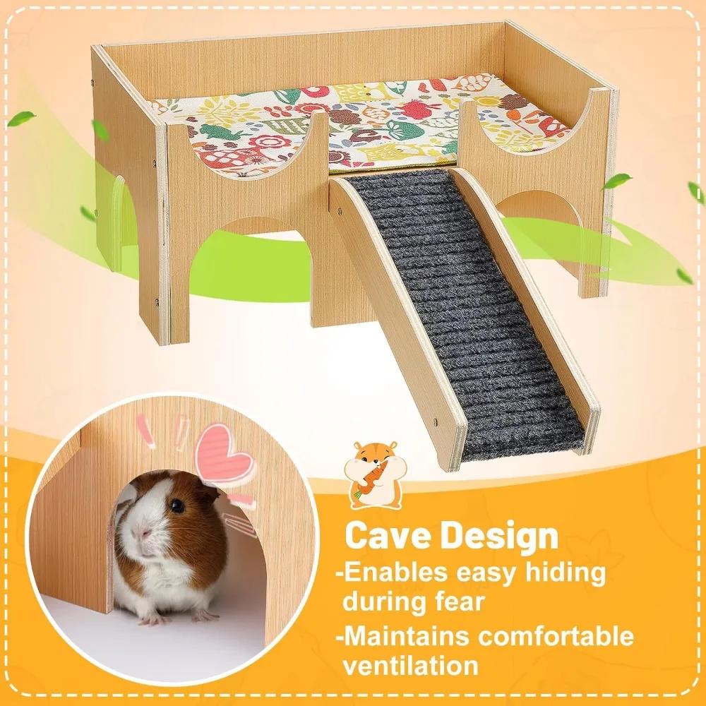 Premium Wooden Guinea Pig House | 2-Level Small Animal Hideout with Stairs | Quick Assembly for Hamsters/Rabbits/Chinchillas