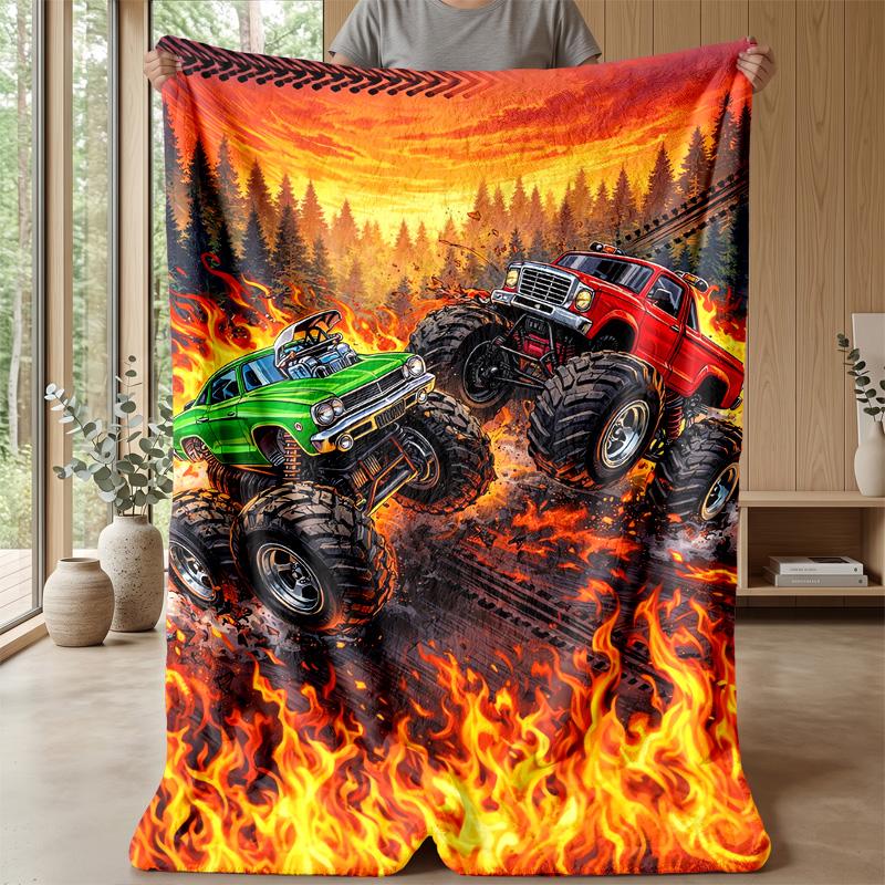 Monster Truck Chaos Theme Blanket Lightweight Warm Flannel Blanket Decorative Throw Blanket for Home Decoration