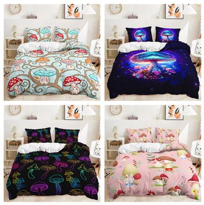 3D Colorful Mushroom Bedding Set Luxury Microfiber Duvet Cover Pillowcase 2/3 Pieces Children's Room Home Textile Holiday Gift