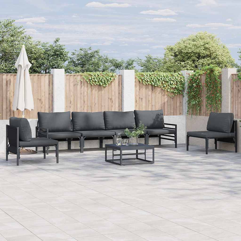 Garden Sofa Set with Cushions 6 Pcs Black Steel