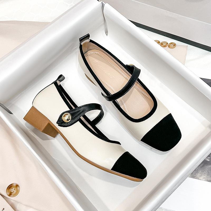 

Одно слово с туфлями Мэри Джейн женские осенние новые с неглубоким вырезом квадратный носок сочетание цветов темпераментные одинарные туфли женские 43 абрикосовый