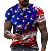 American Flag Pattern 3D Digital Printing Men's Fashionable Round Neck Short Sleeved T-shirt