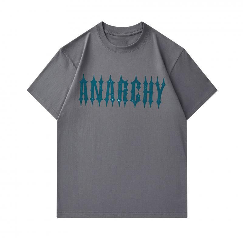 Men's 100% Cotton Crew Neck Short Sleeve T-Shirt, Casual Anarchy Spiky Gothic Text Print Breathable Soft Summer Everyday Tee for Daily Wear