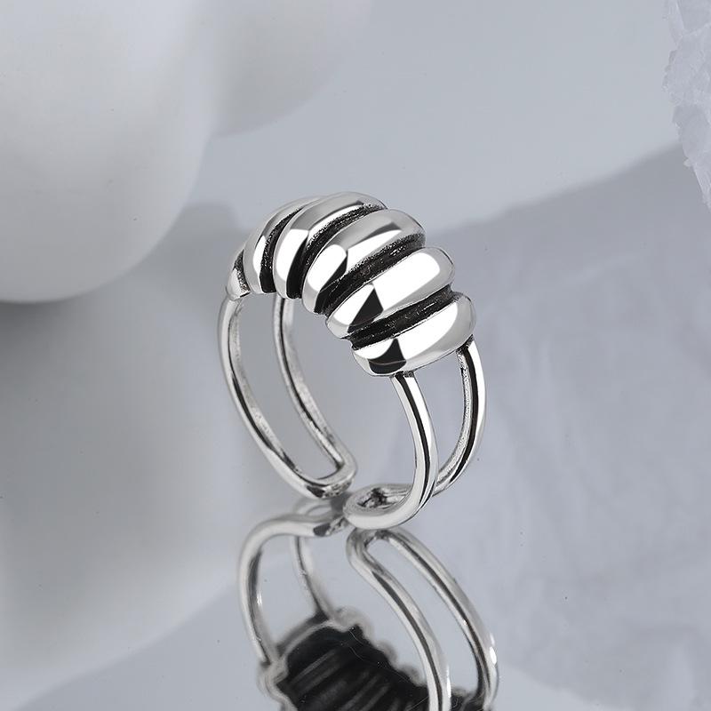 S925 Sterling Silver Retro Thai Blackened Ring - Hip Hop Aged, Exaggerated Style, Open-end for Women In European & American Fashion