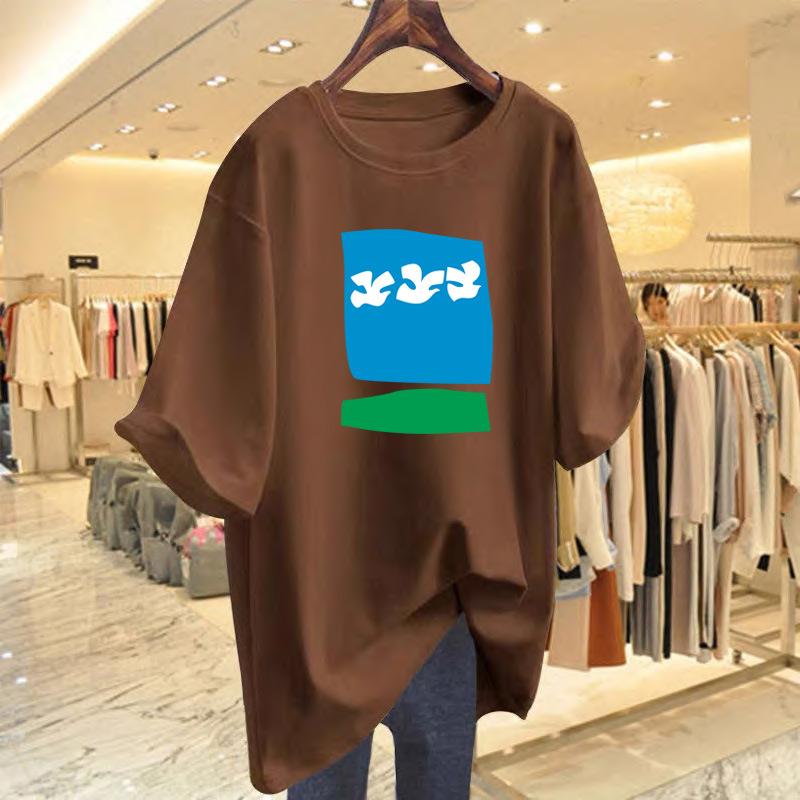 

Жіноча літня повсякденна важка футболка оверсайз з короткими рукавами з бавовни, з принтом пейзажу, для пари, білий топ, тренд XXXL