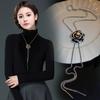 Zinc Zinc Alloy Rhinestone Brooch Silver Clavicle Chain Sweater Chain Women Long Necklace  Gift
