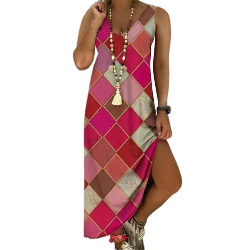 Verano V-Cuello Maxi camisa-vestido mujeres vestido de chaleco sin mangas  estampado casual beach side vestidos cortados comprar a buen precio —  entrega gratuita, reseñas reales con fotos — Joom