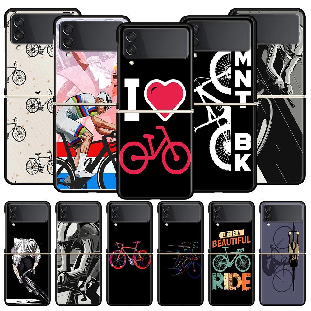 Mountain Bike Cycling Art Phone Case For Samsung Galaxy Z Flip3 Flip4 Flip5 PC Shell For Z Flip 3 4 5 Black Hard Folding Cover