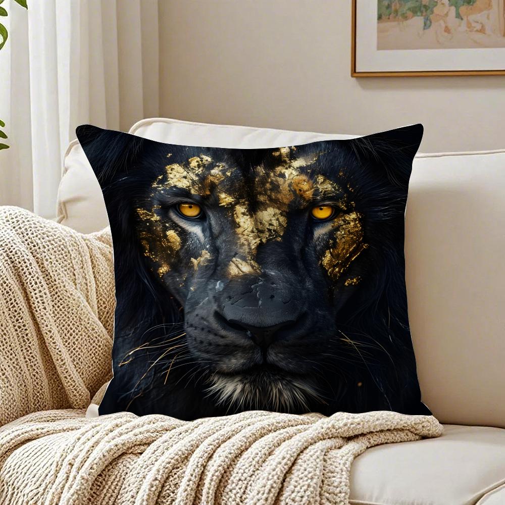 B-Black Gold Eagle Lion Animal Cushion Cover Pillowcase Anti-Dustmite Living Room Sofa Decor Cushion Room