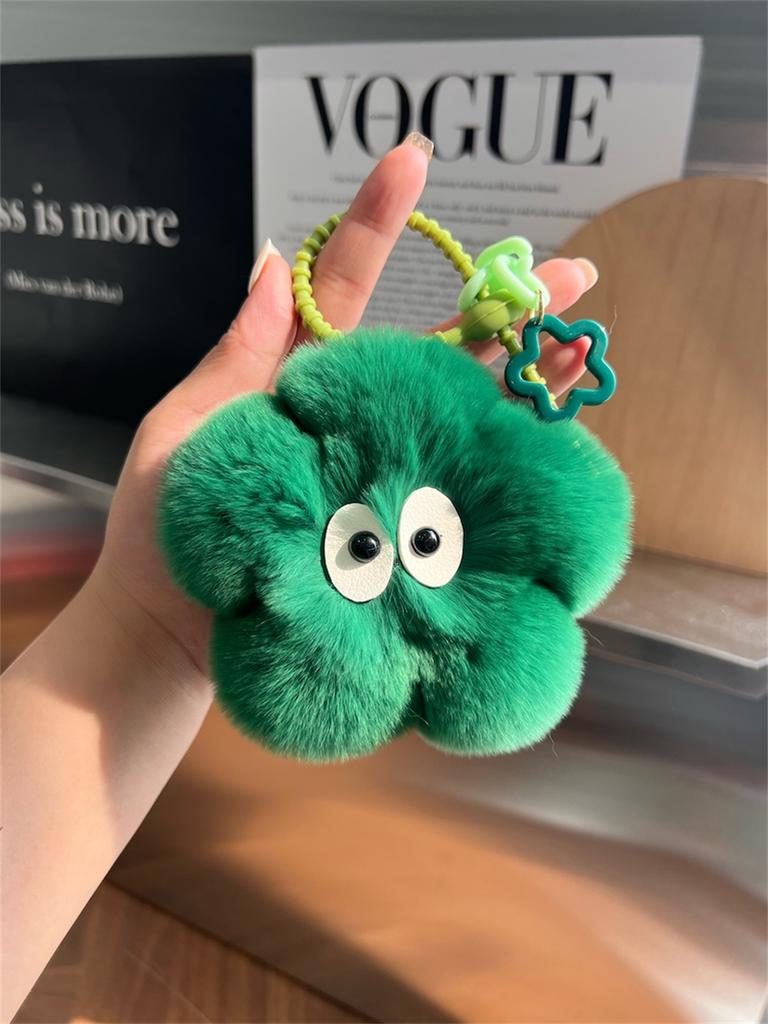 Cute Rabbit Fur Sunflower Pendant Keychain Real Fur Rabbit Doll Charm Toys Ornament Keyring Jewelry Pompom Pendant Gift Handbag