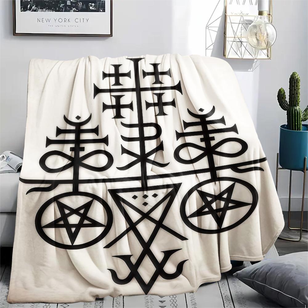 1 ks Flanelová deka s potiskem symbolu Satana, Vysoká kvalita, Pro všechna roční období, Domácí dekorace, Teplo a pohodlí, Perfektní pro vánoční dárky