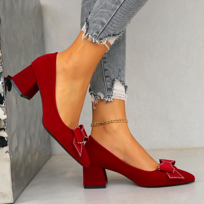 Mode Grob Absatz Wildleder Damen Schuhe neu schwarz professionelle Arbeitsschuhe Flugbegleiterin Beamtin Schleife formell hohe Absätze Damen