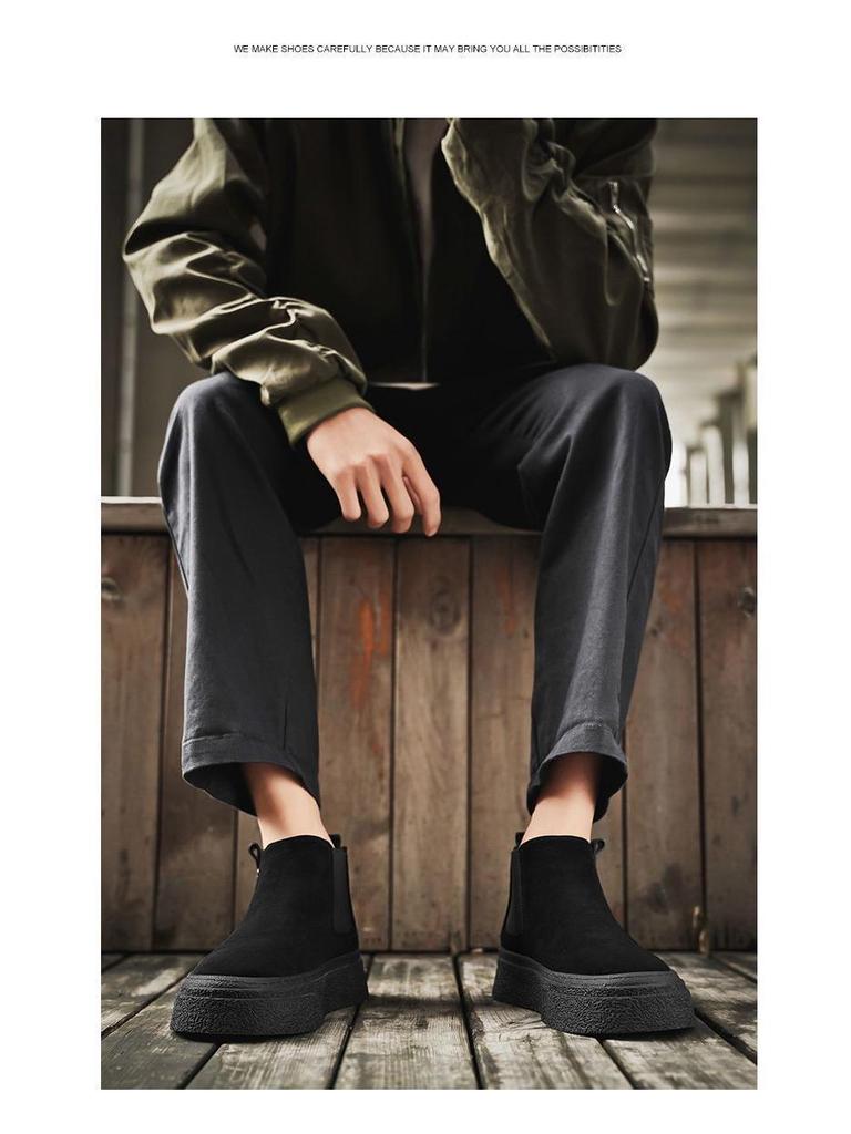 Chelsea Men's Retro Leather Martin High-Top Ankle Boots, One-Step, Thick-Soled, Versatile for Autumn/Winter.